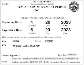 nevada dmv movement permit requirements.